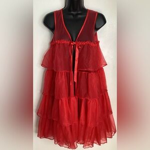 Vintage Red Sheer 100% Nylon Babydoll Chemise M